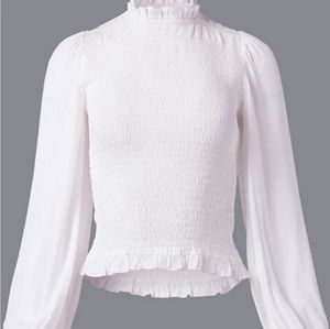 Venus Top Cream Blouse Smocked puff sleeves Ruffled trim Sz XL